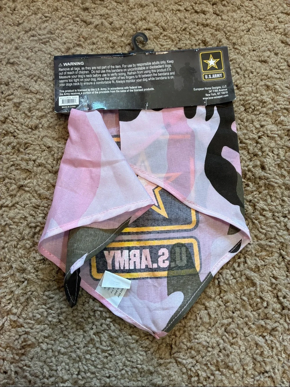 U.S. Army Pink Camouflage Dog Bandana with Star Emblem